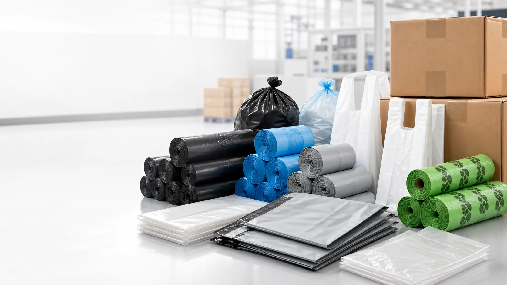 Household garbage bags and trash bag rolls from HDPE and LDPE factory