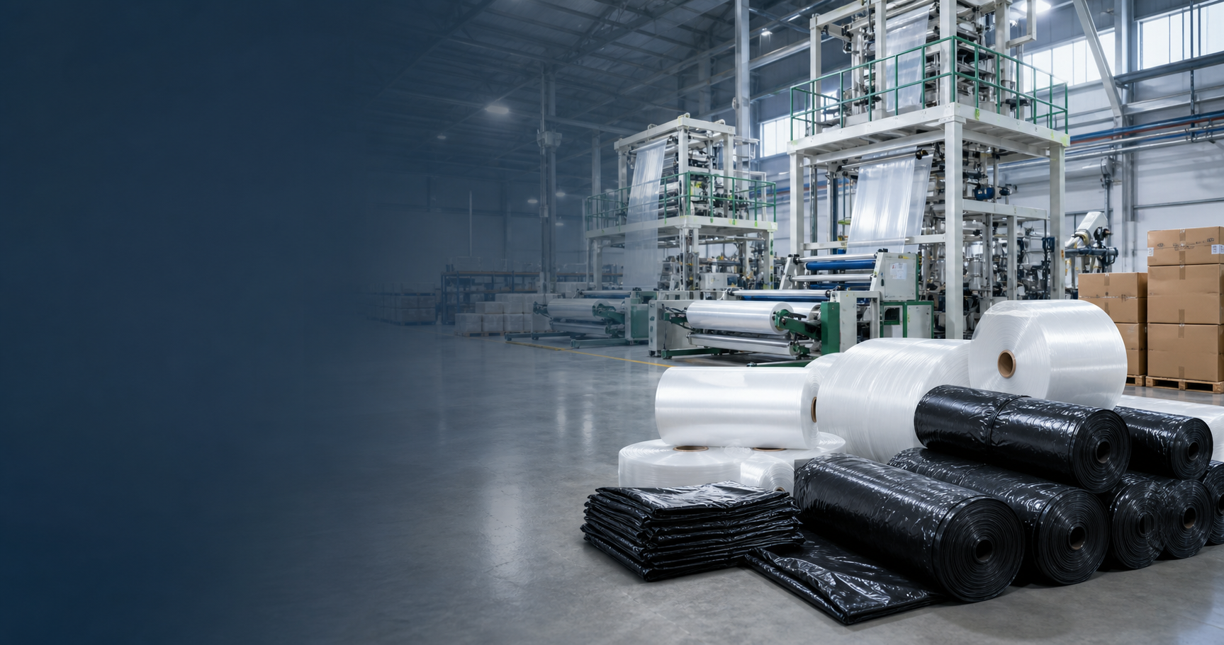 Industrial heavy duty garbage bag rolls in plastic bag factory